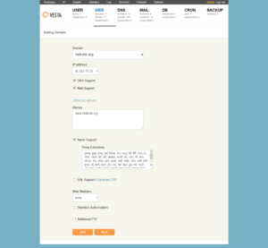 VestaCP Add Domain