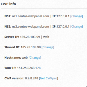 CWP Nameserver Settings